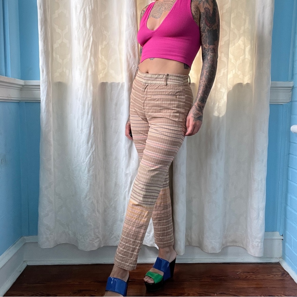 anthropologie colorful plaid stripe trousers size 2